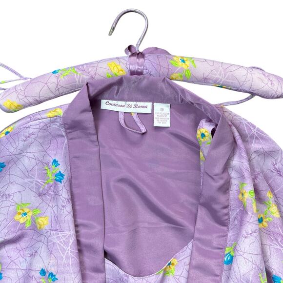 90s NWT Contessa Di Roma Lilac Floral Print Midi Slip Dress Robe Set 2X Plus - Picture 3 of 4